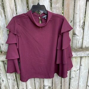FREE w/purchase Lord & Taylor dramatic layered ruffle sleeve blouse mock neck M